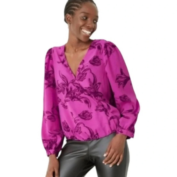 a new day Tops - NWT!! Women’s a new day purple floral wrap around blouse Large